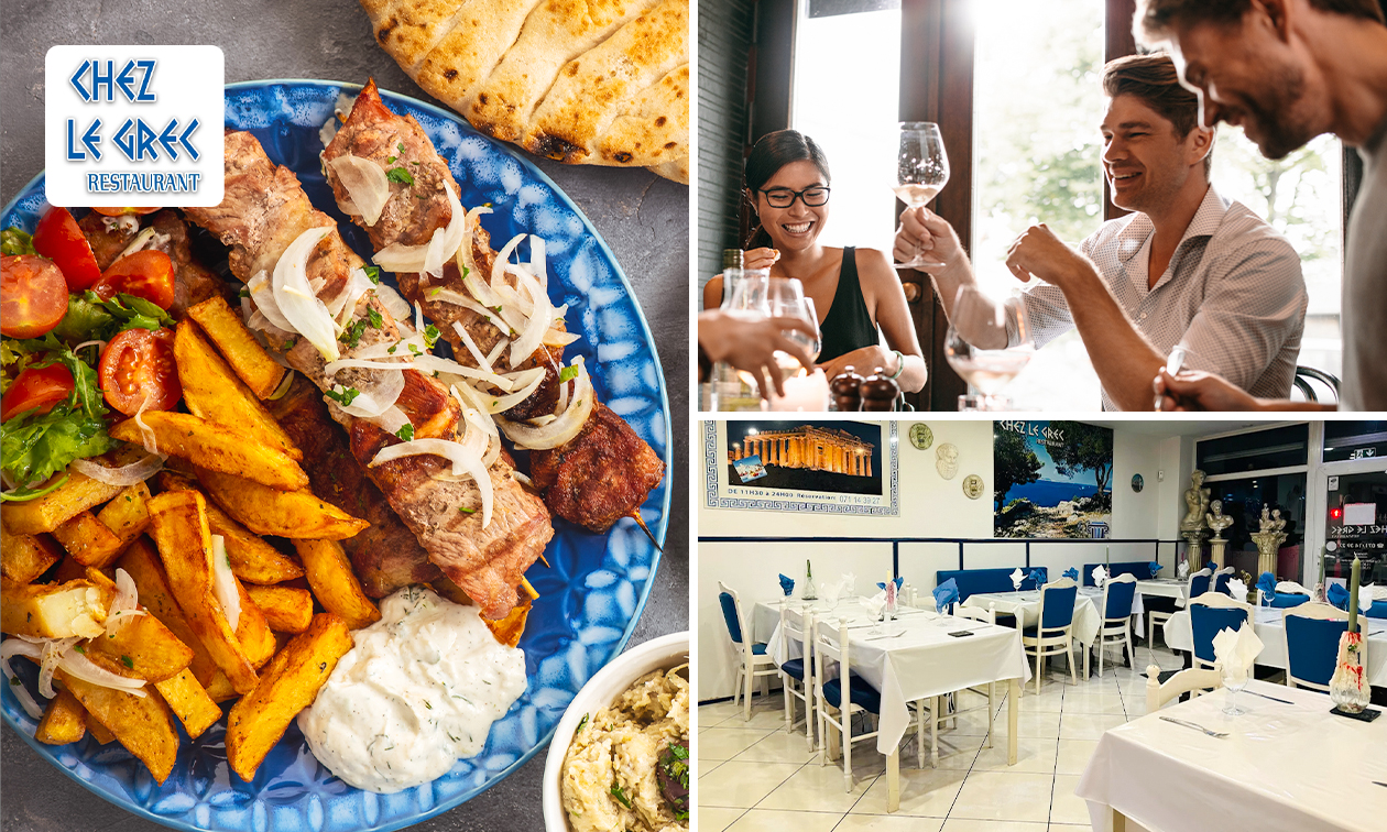 Menu en 2 ou 3 services au choix ou menu familial au Chez le Grec