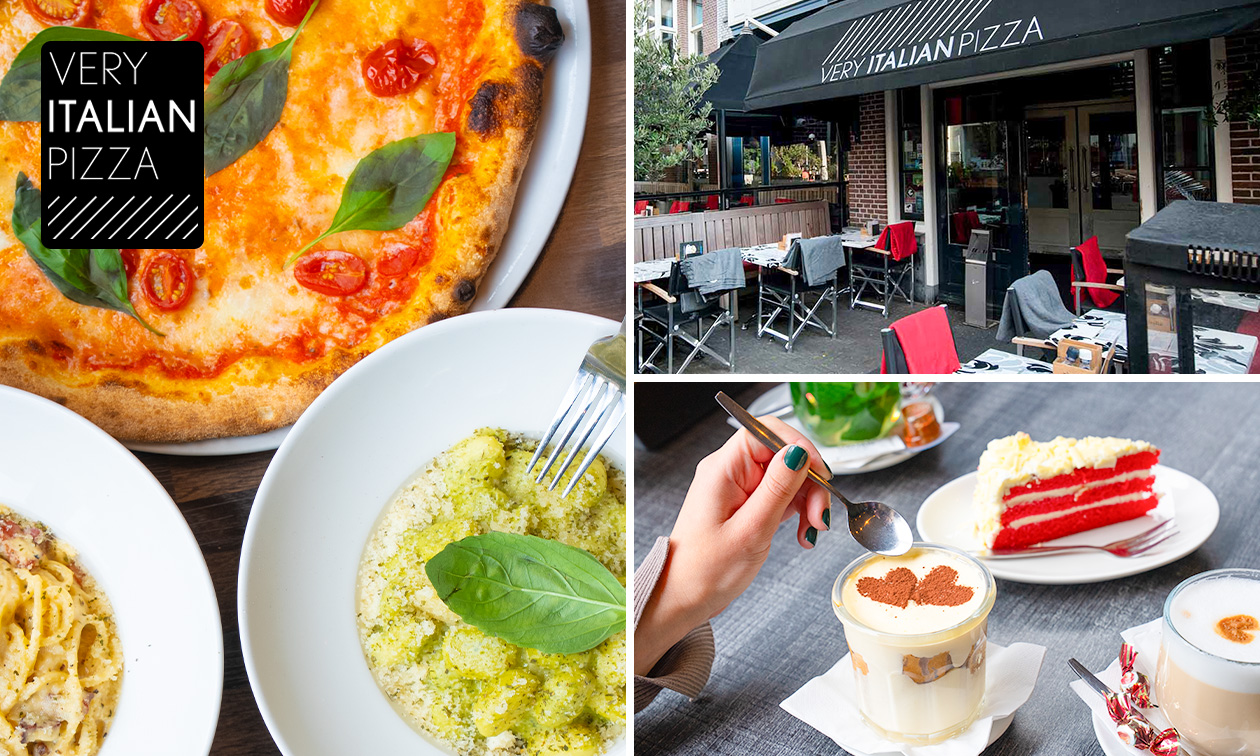 2-gangenlunch of 3-gangendiner à la carte of gebak + warme drank bij Very Italian Pizza